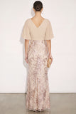 Sparkly Champagne Mermaid Flutter Sleeves Maxi Formal Dress with Sequins