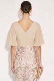 Sparkly Champagne Mermaid Flutter Sleeves Maxi Formal Dress with Sequins