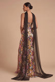 Sparkly Sequins Black Floral Strapless Long Mermaid Formal Dress with Neck Scarf