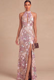 Black Sparkly Sequins Keyhole High Neck Mermaid Long Formal Dress with Slit