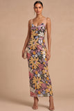 Sparkly Black Floral Sequins Thick Straps Mermaid Long Formal Dress