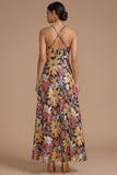 Black Floral Sparkly Sequins Long A-Line Spaghetti Straps Formal Dress