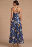 Black Floral Sparkly Sequins Long A-Line Spaghetti Straps Formal Dress
