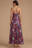Black Floral Sparkly Sequins Long A-Line Spaghetti Straps Formal Dress