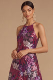 Black Floral Sparkly Sequins Long A-Line Spaghetti Straps Formal Dress