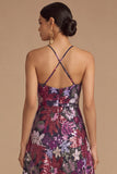 Black Floral Sparkly Sequins Long A-Line Spaghetti Straps Formal Dress