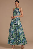 Black Floral Sparkly Sequins Long A-Line Spaghetti Straps Formal Dress