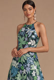 Black Floral Sparkly Sequins Long A-Line Spaghetti Straps Formal Dress