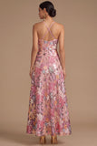 Black Floral Sparkly Sequins Long A-Line Spaghetti Straps Formal Dress