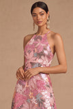 Black Floral Sparkly Sequins Long A-Line Spaghetti Straps Formal Dress