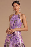 Black Floral Sparkly Sequins Long A-Line Spaghetti Straps Formal Dress