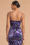 Purple Velvet Floral Ruched Spaghetti Straps Mermaid Long Formal Dress