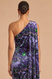 Purple Velvet Floral Ruched Mermaid Long Formal Dress with Side Cape