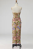 Apricot Floral Thick Straps Mermaid Long Formal Dress with Slit
