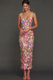 Apricot Floral Thick Straps Mermaid Long Formal Dress with Slit