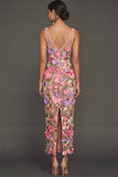 Apricot Floral Thick Straps Mermaid Long Formal Dress with Slit