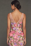 Apricot Floral Thick Straps Mermaid Long Formal Dress with Slit