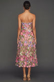 Apricot Floral Strapless A-Line Midi Formal Dress with Appliques