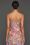Apricot Floral Strapless A-Line Midi Formal Dress with Appliques