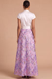 Floral Purple Jacquard A-Line V-Neck Long Formal Dress with Sash