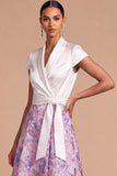Floral Purple Jacquard A-Line V-Neck Long Formal Dress with Sash