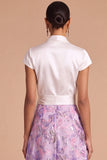 Floral Purple Jacquard A-Line V-Neck Long Formal Dress with Sash