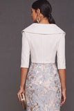 Light Blue Floral Jacquard Mermaid V-Neck Long Formal Dress with Sleeves