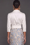 Floral Light Blue Jacquard Sheath Collar Neck Long Formal Dress with Bow