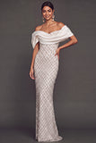 White Sparkly Beaded Off the Shoulder Mermaid Long Formal Dress