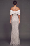 White Sparkly Beaded Off the Shoulder Mermaid Long Formal Dress
