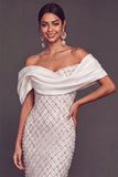 White Sparkly Beaded Off the Shoulder Mermaid Long Formal Dress