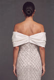 White Sparkly Beaded Off the Shoulder Mermaid Long Formal Dress