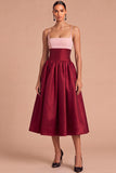 Dark Red A-Line Spaghetti Straps Midi Formal Dress