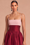 Dark Red A-Line Spaghetti Straps Midi Formal Dress