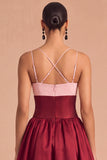 Dark Red A-Line Spaghetti Straps Midi Formal Dress