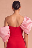 Red Mermaid One Shoulder Puff Sleeves Long Mermaid Formal Dress