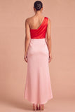 Pink Mermaid One Shoulder Ruched Long Formal Dress