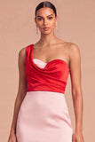 Pink Mermaid One Shoulder Ruched Long Formal Dress