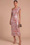 Sparkly Pink Sequins One Shoulder Mermaid Midi Formal Dress