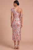Sparkly Pink Sequins One Shoulder Mermaid Midi Formal Dress