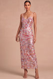 Sparkly Pink Sheath Thick Straps Sequins Long Formal Dress