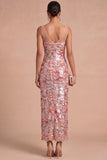 Sparkly Pink Sheath Thick Straps Sequins Long Formal Dress