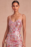 Sparkly Pink Sheath Thick Straps Sequins Long Formal Dress