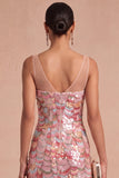 Sparkly Pink Sheath Thick Straps Sequins Long Formal Dress