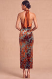Dark Green Sheath Halter Velvet Long Formal Dress