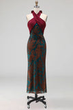 Dark Green Sheath Halter Velvet Long Formal Dress