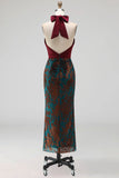 Dark Green Sheath Halter Velvet Long Formal Dress