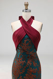 Dark Green Sheath Halter Velvet Long Formal Dress
