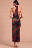 Dark Green Sheath Halter Velvet Long Formal Dress