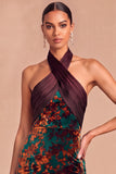 Dark Green Sheath Halter Velvet Long Formal Dress